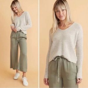 Marine Layer Elisa V Neck Oatmeal Cashmere Blend Sweater M